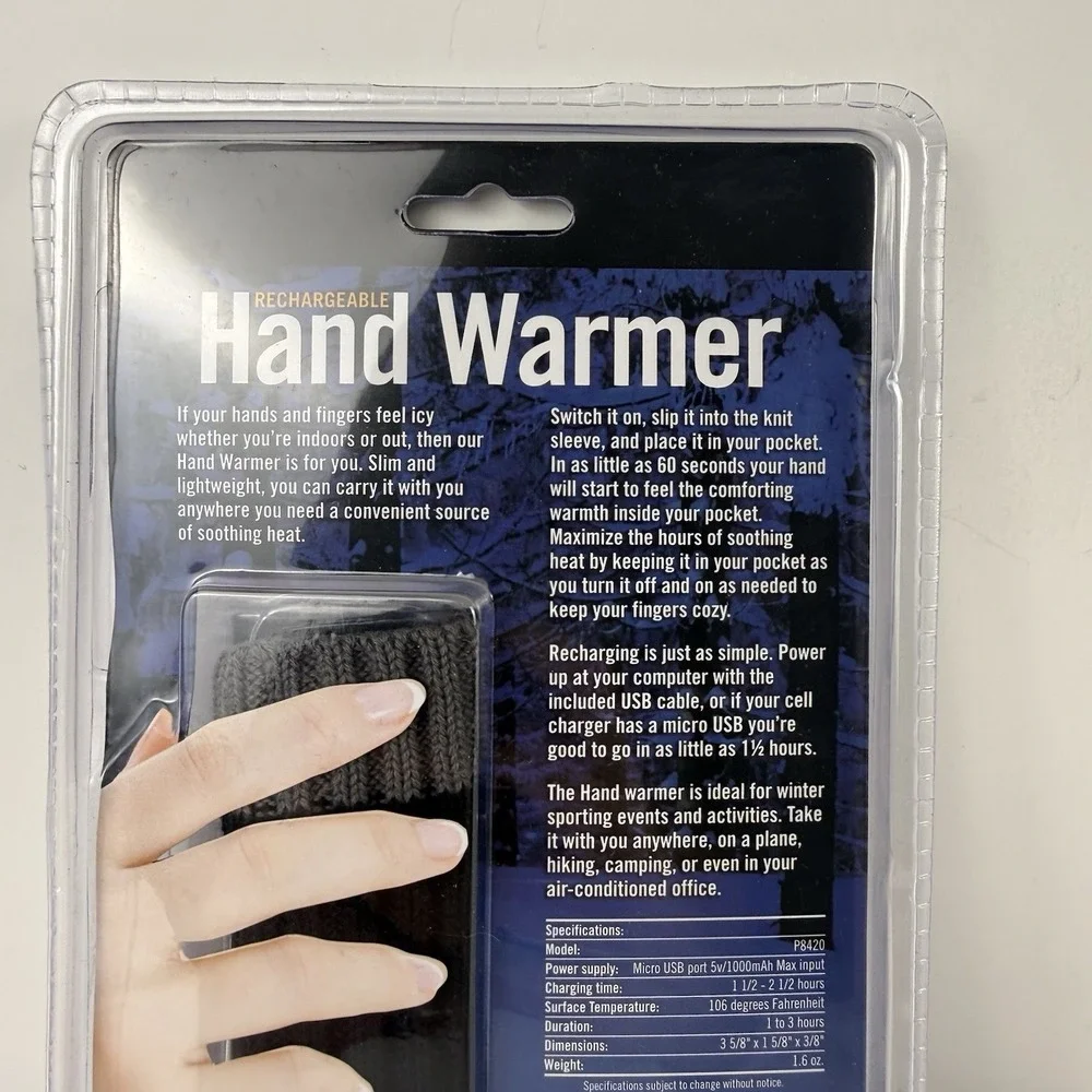 P3 International Rechargeable Hand Warmer Black Sleeve & USB Charging Cable NEW